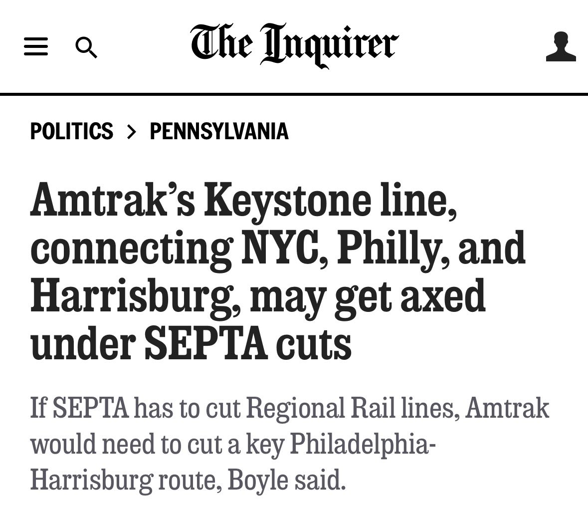 On top of the SEPTA cuts, we'll be saying goodbye to the Amtrak Keystone Service too!