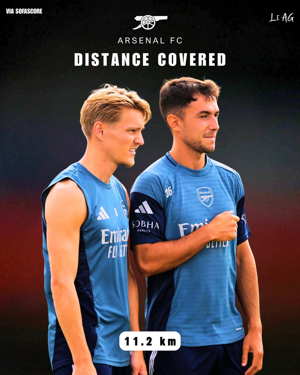 leafricangooner's tweet photo. Martin Ødegaard &amp; Martin Zubimendi were tied for the most distance covered by an Arsenal player at 11.2km against Manchester United at Old Trafford.

The start to a beautiful midfield partnership! 🏃🏽‍♂️ 🤝 https://t.co/ANwxdvVQm2