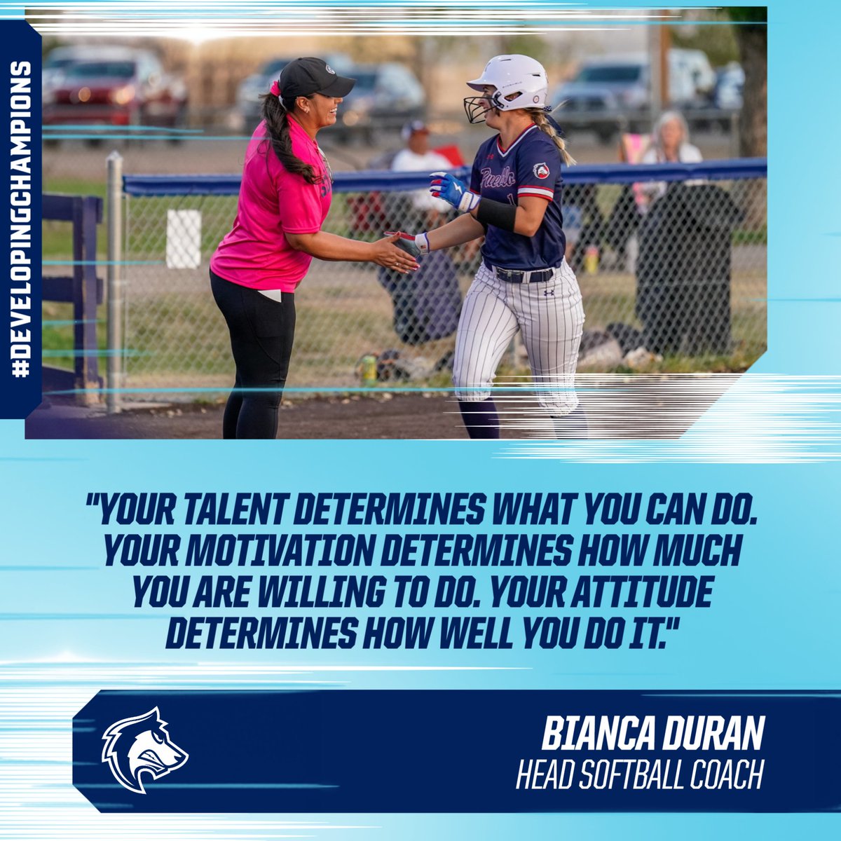 CSU Pueblo ThunderWolves (@gothunderwolves) on Twitter photo 🚨 This week's #MotivationalMonday comes to you from <a href="/CSUPsoftball/">CSU-Pueblo Softball</a> Head Coach Bianca Duran
"Your talent determines what you can do. Your motivation determines how much you are willing to do. Your attitude determines how well you do it."
#DevelopingChampions 🚨 This week's #MotivationalMonday comes to you from <a href="/CSUPsoftball/">CSU-Pueblo Softball</a> Head Coach Bianca Duran
"Your talent determines what you can do. Your motivation determines how much you are willing to do. Your attitude determines how well you do it."
#DevelopingChampions