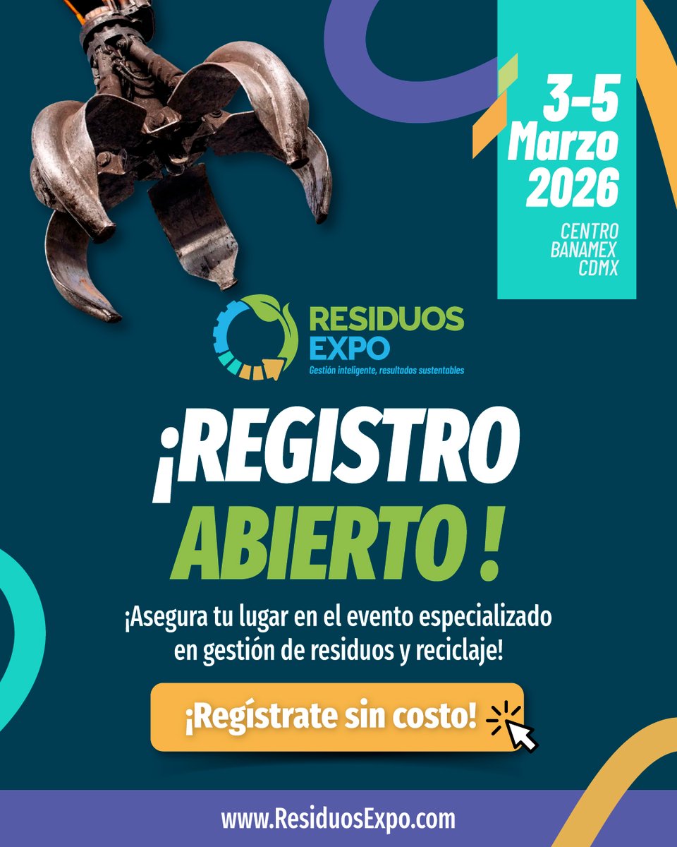 Tecnología, innovación y conexiones clave te esperan en Residuos Expo 2026.
¡Sé parte del evento que impulsa al sector! ✅ Nuestro registro para visitantes está ABIERTO, ¡asegura tu lugar de forma GRATUITA!

🔍 Visita bit.ly/4kt58tl para más info.

#RESIDUOSEXPO2026