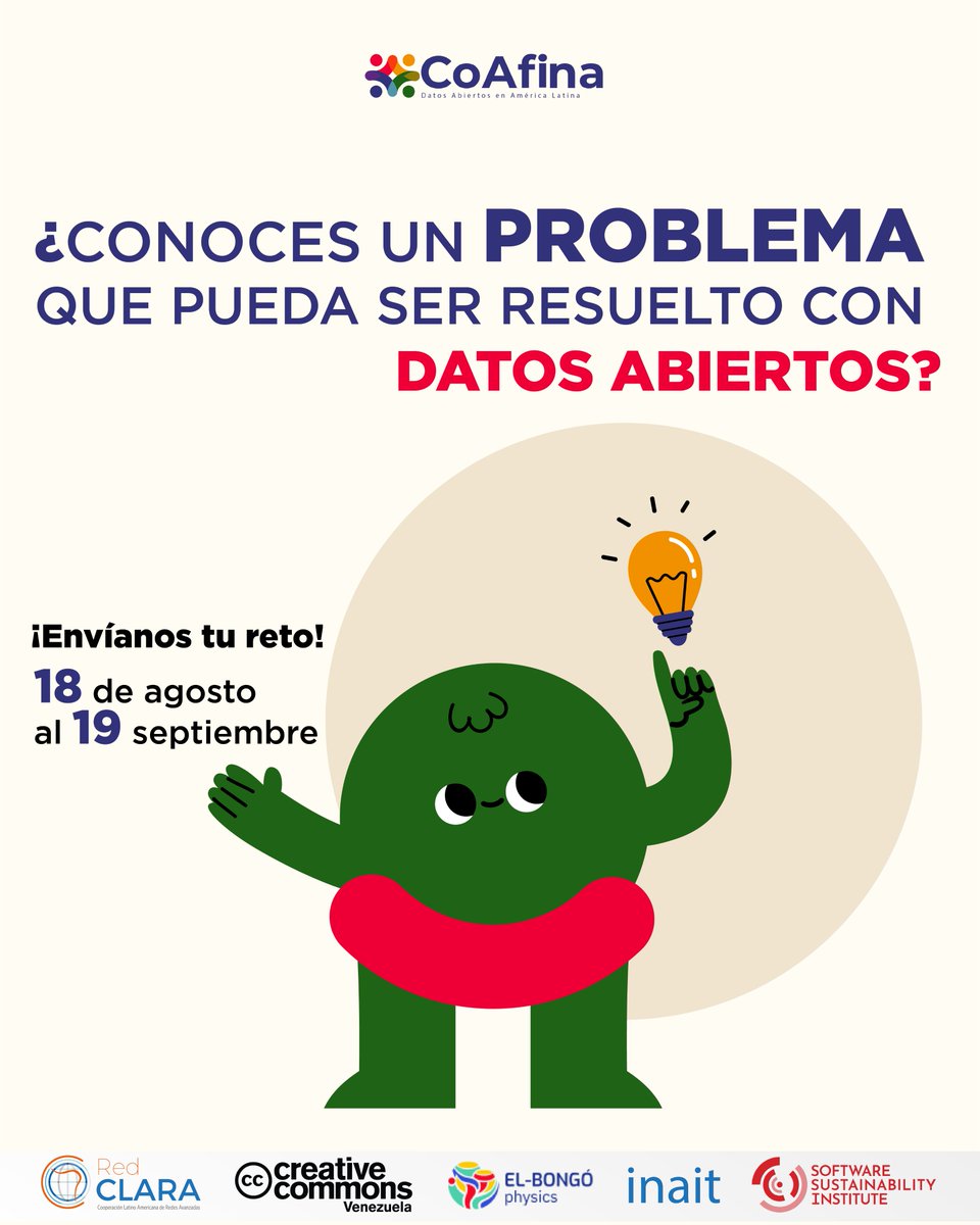 CoAfina's tweet photo. 🚀 ¡Inicia la 1era fase del #HackathonCoAfina2025!

¿Conoces un problema que podría resolverse con #DatosAbiertos? 🌎

📝 Propón tu reto aquí: https://t.co/fUFAcsqcjd

¡Estudiantes de toda #Latinoamérica podrían trabajar en su solución! 💡 https://t.co/zKbYkMc4MU