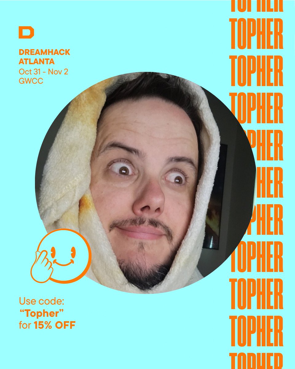 👀<a href="/DreamHackNA/">DreamHack North America</a>! I can't wait to see everyone! <a href="/0hSnapItsBritt/">🌴Britt🌴🔜DREAMHACK ATLANTA</a> &amp; I will be there all 3 days!

You can use my code "Topher" to save 15% off your tickets to DreamHack 2025!  #DHAtlanta