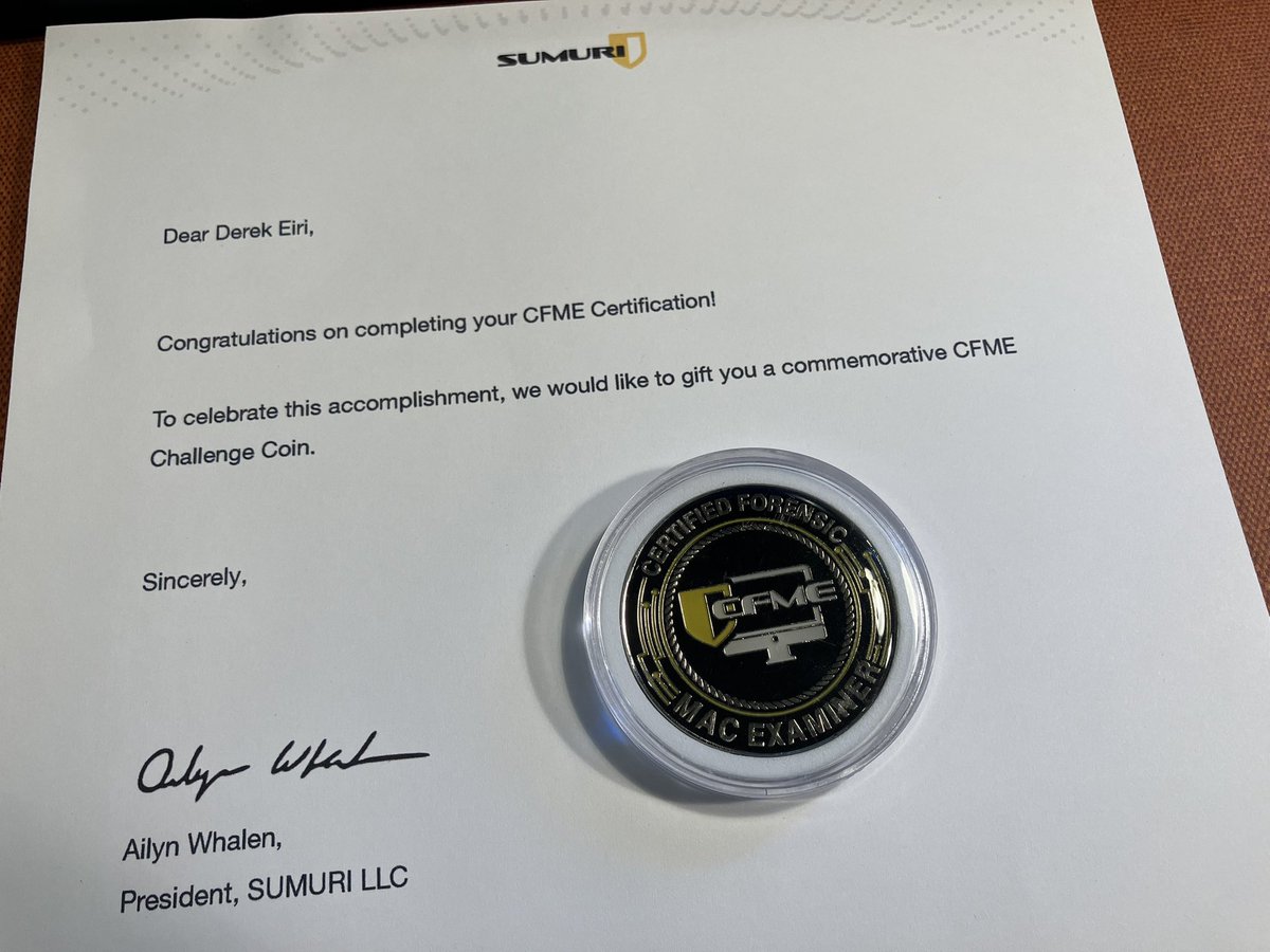 Pleased to have this coin as a token of a recent accomplishment. Thank you, <a href="/SUMURIForensics/">SUMURI</a>!