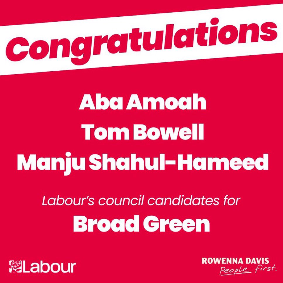 It’s a huge honour to be selected as <a href="/CroydonLabour/">Croydon Labour</a> candidate for Broad Green -the area I grew up in and continue to live in to this day!

It’s a pleasure to be standing with <a href="/abaamoah_/">Aba</a> &amp; <a href="/ManjuShahul/">CllrDrManjuShahul</a> as we campaign to get <a href="/RowennaDavis/">Rowenna Davis</a> elected as our Croydon Mayor!#peoplefirst🌹
