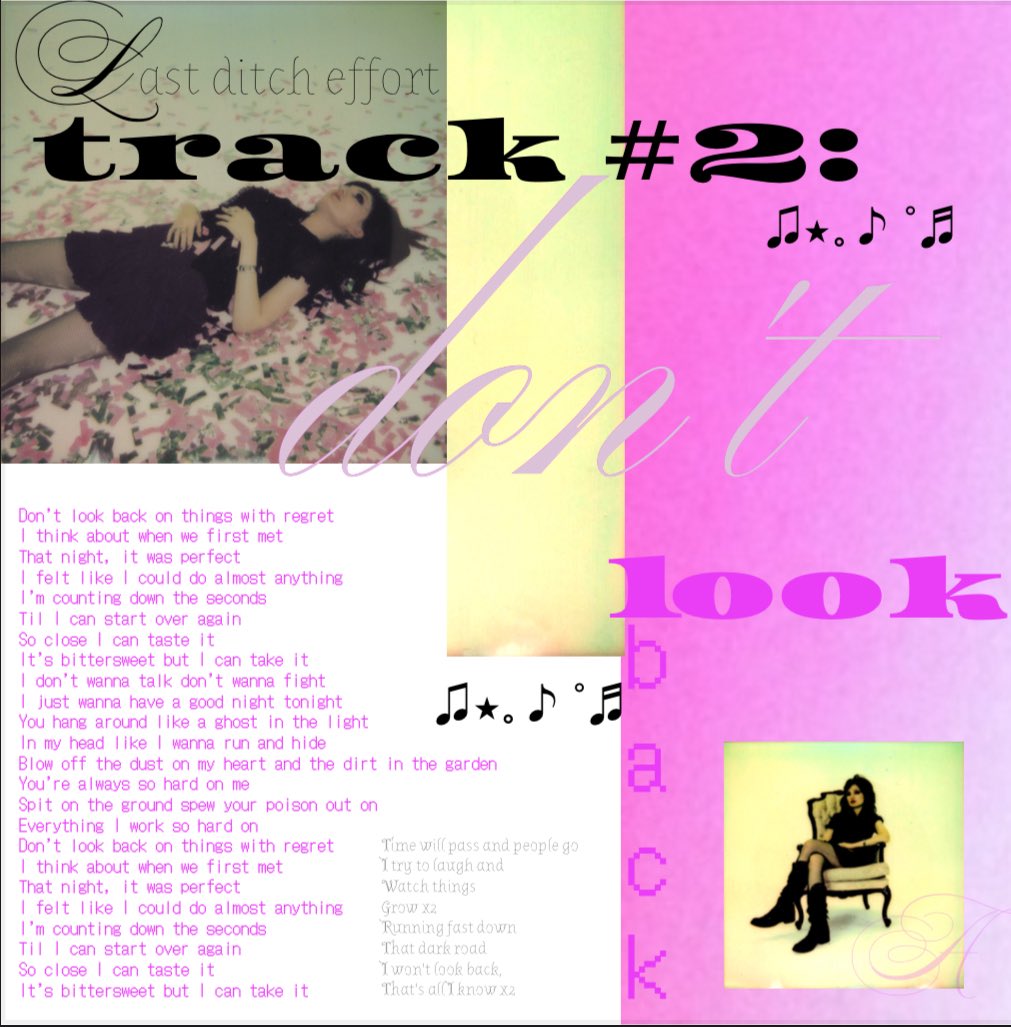 ASTR1DPIERCE's tweet photo. LAST DITCH EFFORT LYRIC BOOK:
songs - slow motion, don’t look back &amp; hellbent ⋆.ೃ࿔*:･ https://t.co/bQALBUVFUD