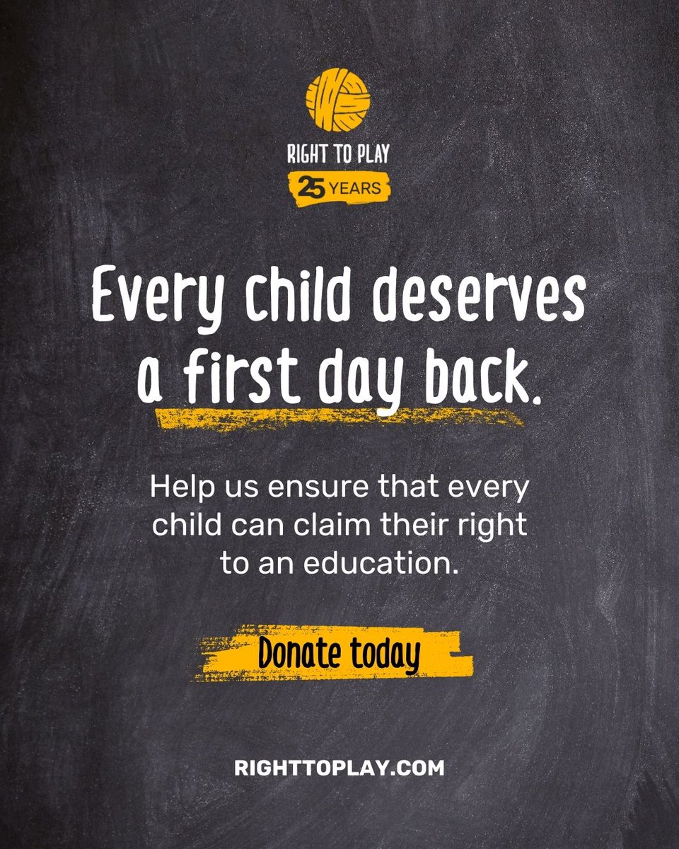As millions of children experience their #FirstDay back at school this fall, let’s remember the 244 million children out of school. Every child deserves a first day back. Donate today: donateglobal.righttoplay.com/Donation/Globa…
#RightToPlay #BackToSchool
