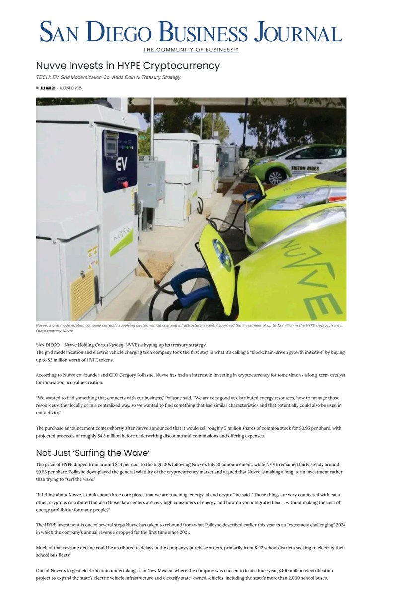 Big news from Nuvve in the world of energy and blockchain. The San Diego  Business Journal recently covered our acquisition of Hype Tokens — a  strategic move to explore new applications for