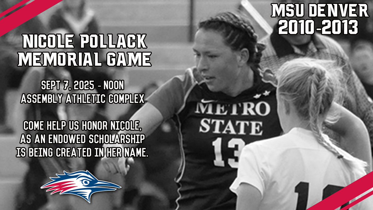 MSU Denver Athletics (@msudenversports) on Twitter photo Nicole Pollack Memorial Game - Sept 7th
Nicole was a former <a href="/MSUDenverWSOC/">MSU Denver Women's Soccer</a> player (2010-2013), who lost her battle with Graves' Disease this past summer. The team is going to remember Nicole before their home game on Sept 7. Friends, family and teammates are welcome to attend. Nicole Pollack Memorial Game - Sept 7th
Nicole was a former <a href="/MSUDenverWSOC/">MSU Denver Women's Soccer</a> player (2010-2013), who lost her battle with Graves' Disease this past summer. The team is going to remember Nicole before their home game on Sept 7. Friends, family and teammates are welcome to attend.