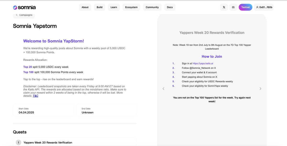 ✌️ Yappers 20. Hafta Ödülleri Doğrulaması!

<a href="/Somnia_Network/">Somnia</a>
Yapstorm şiddetlenmeye devam ediyor ve durmuyor! 👀 Ödüllerinizi hemen kontrol edin. ✌️

<a href="/SomniaYappers/">Somnia Yappers</a>

katılın ve konuşmaya başlayın,
<a href="/SomniaEco/">Somnia Ecosystem</a>
te ödül kazanmak hiç bu kadar kolay olmamıştı.