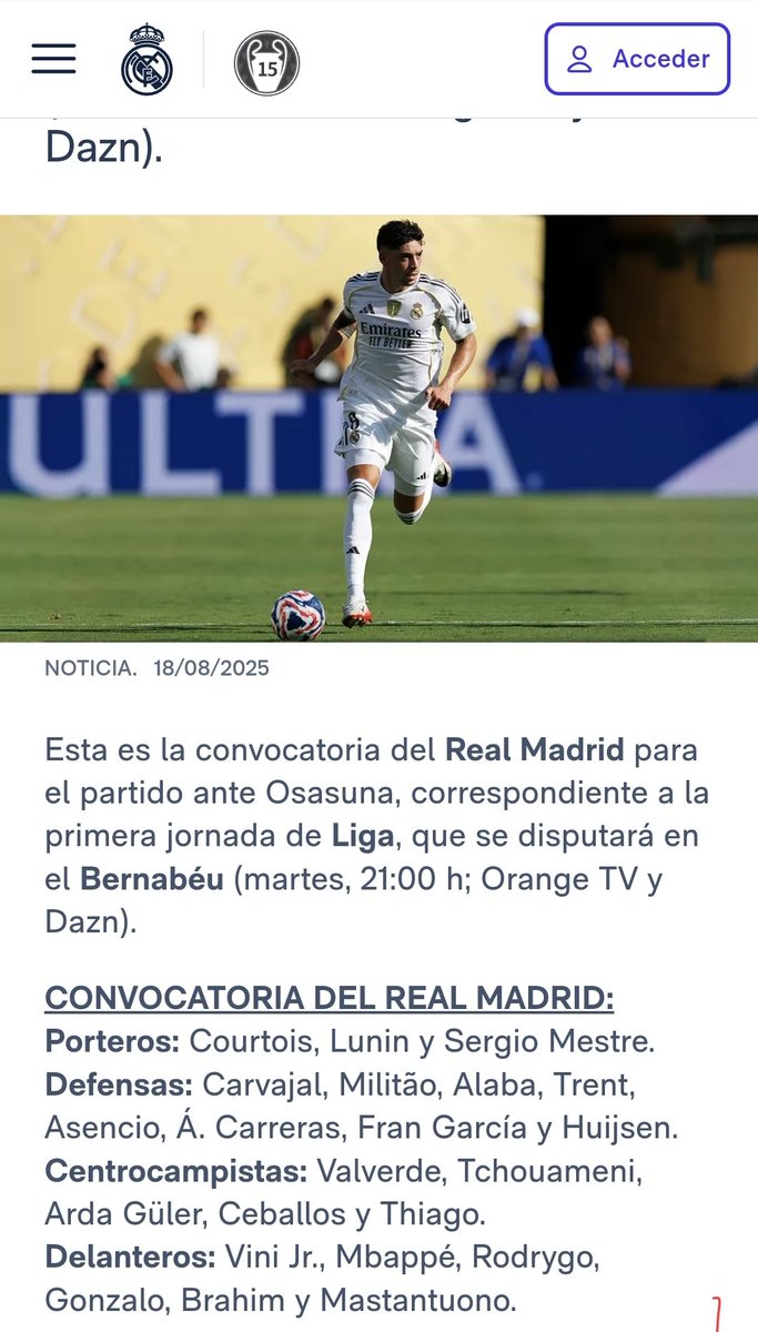 MiguelGalanCNFE's tweet photo. Mastantuono va convocado con el primer equipo del @realmadrid a pesar de "ser jugador del filal" 

Parece ser que el Real Madrid CF ha decidido asumir el riesgo de incurrir en una posible alineación indebida en el partido contra el Club Atlético Osasuna. @Osasuna

Es necesario aclarar que la mera inclusión de un jugador en la lista de convocados y alineables no constituye, per se, una infracción de alineación indebida. Para que dicha infracción se configure, es imprescindible que el jugador dispute, al menos, algunos segundos del encuentro. 

El jugador en cuestión, prima facie, cumple con los requisitos establecidos para ser alineado, dado que posee una licencia válida. No obstante, la invocación del principio de confianza legítima no puede ser aplicada en este caso para justificar una conducta contraria al artículo 125 del Reglamento General de la @rfef  , pues la inscripción del jugador como integrante del equipo "B" ha sido realizada con manifiesta mala fe. Esta circunstancia se fundamenta en la información proporcionada durante la rueda de prensa de presentación, donde hay indicios evidentes de mala fe, dado que el jugador es presentado como parte del primer equipo, mientras que su inscripción en el equipo filial se efectúa con la finalidad de eludir la normativa de limitación de dorsales del 1 al 25, permitiendo así una mayor disponibilidad de jugadores para el primer equipo. 

Al respecto del Fraude de Ley el art. 125 del Reglamento General de la RFEF dice que: 

3. La relación de filialidad o dependencia no podrá servir de instrumento para eludir el espíritu de las disposiciones reglamentarias ni para cualquiera finalidad distinta a la que es propia y específica de aquella clase de situaciones. 

4. Todo eventual pacto que contravenga este espíritu se considerará como interpretación en fraude a la Ley y, por tanto, radicalmente nulo y por no puesto. 

Si el @Osasuna decide denunciar dispone de 24 horas para hacerlo dado que es un partido entre semana.

Hoy estaré en @elchiringuitotv explicando el caso

https://t.co/3zM5HyhmBU