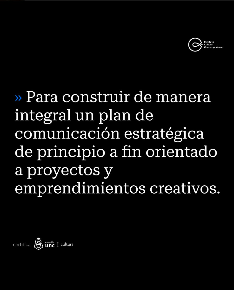 ¿Tenés un proyecto creativo y necesitás una estrategia de comunicación completa?

Hoy comienza el CURSO de  COMUNICACIÓN ESTRATÉGICA: escritura, medios y redes en el ICC. 
Certificación UNC

Modalidad Online - 15 semanas
Lunes 18:30h

Últimos cupos!