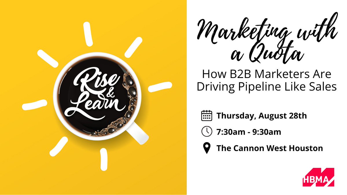 Join us for HBMA’s Rise &amp; Learn Networking Breakfast &amp; Workshop and discover how today’s marketers are stepping up to the revenue table — and owning it!

📅 Date: Aug 28th
📍 Location: The Cannon West Houston 

➡️ Register now and secure your spot: events.humanitix.com/rise-and-learn…