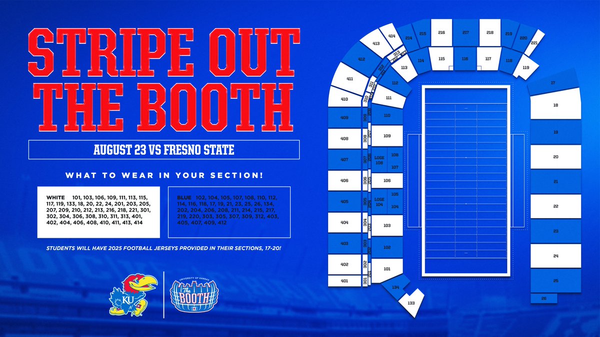 KUAthletics's tweet photo. STRIPE OUT THE BOOTH 🗣️

🎟️ → https://t.co/O9L8OuvxC2
ℹ️ → https://t.co/FIA0DIjSwc https://t.co/jvCKSmVgwO