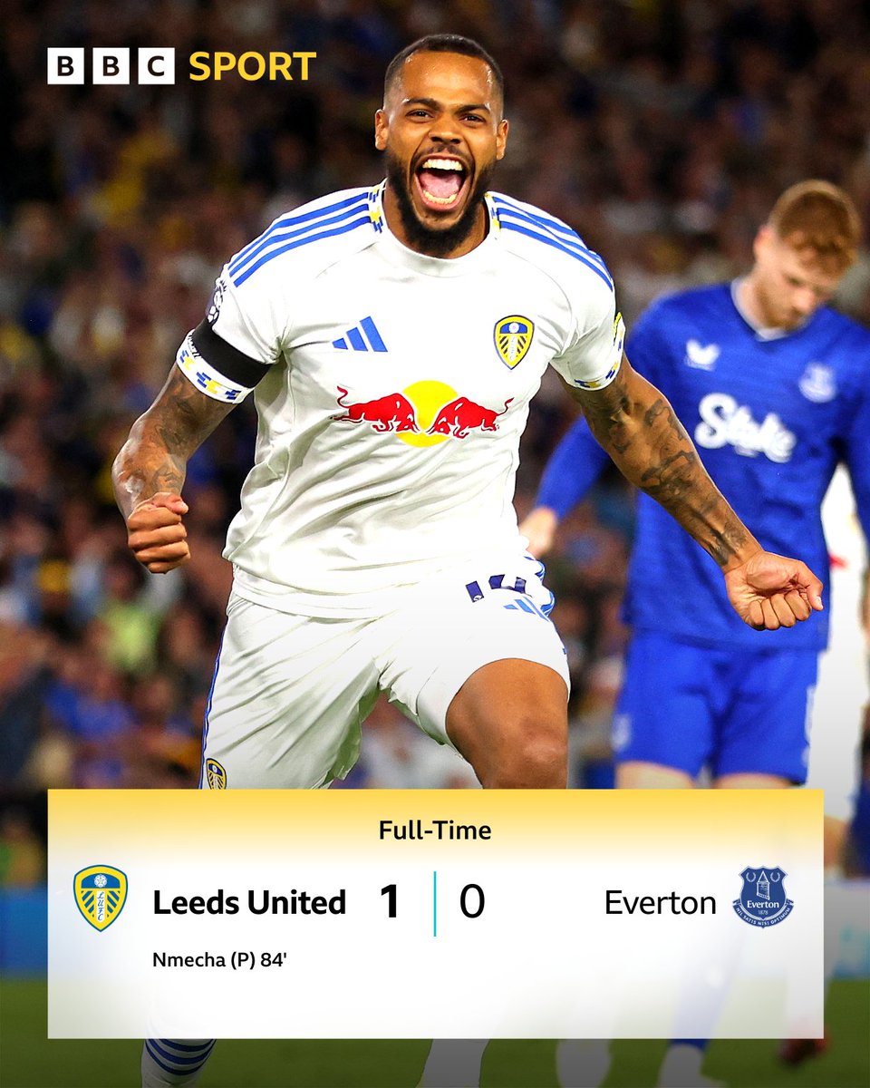 FULL-TIME: Leeds United 1-0 Everton

⚽️  The Whites have the perfect start to their Premier League return as Lukas Nmecha scores the winner on his debut.

#LUFC | #BBCFootball