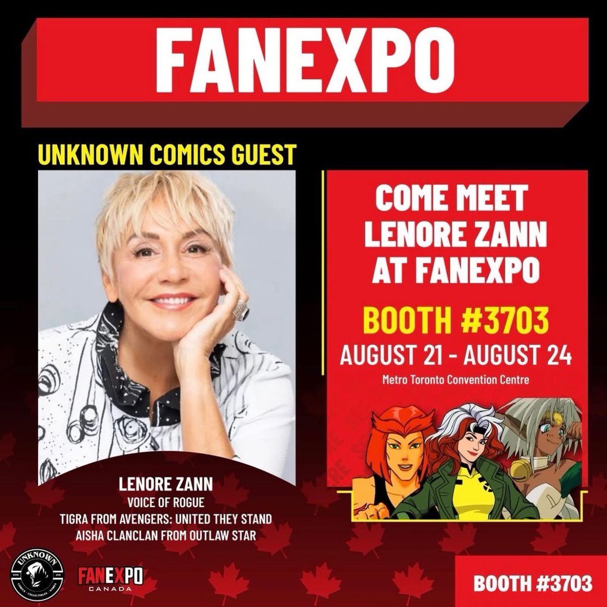 Hey, TORONTO!! 

I’m headin’ from Halifax to @fanexpocanada (August 22–24)!! Come up and see me at the Unknown Comics Booth #3703 and let’s talk all things Rogue, #Romy <a href="/xmentas/">XMenTAS</a> @xmen and #XMen97 !!

Can’t wait to meet our Canadian (and international) fans in person! ⚡️🦸‍♀️✨