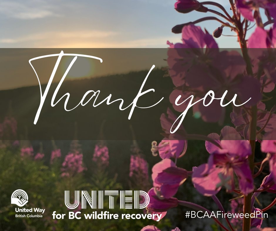 Thank you to <a href="/BCAA/">BCAA</a> and everyone who supported their BCAA Fireweed Pin. Over $60K was raised and 100% of proceeds will be donated to two charities, including the United Way BC Wildfire Recovery Fund! Learn more: uwbc.ca/wildfires❤️ #BCAAFireweedPin #BCWildfireRecovery