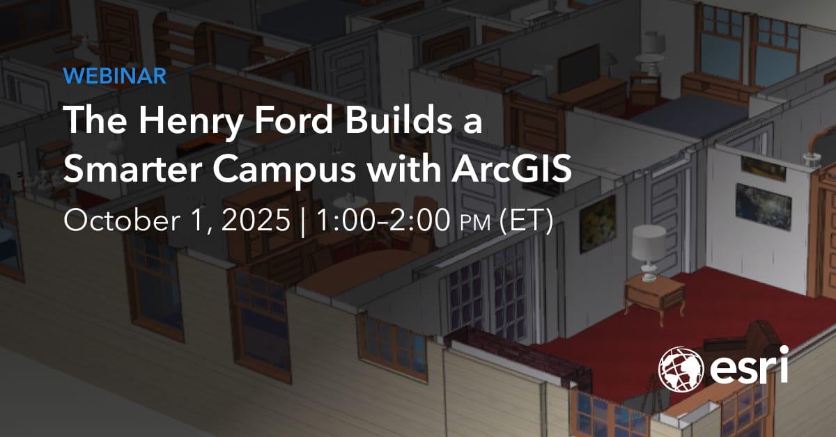 Esri GIS Education (@gised) on Twitter photo Join us for a webinar to learn how <a href="/thehenryford/">The Henry Ford</a> Museum is using ArcGIS Indoors, lidar, BIM, and drone mapping to build a smarter, more efficient campus 🏛️
🗓️ Oct 1 | 1–2 PM ET
🔗 Register: ow.ly/sIKQ50WHFnB Join us for a webinar to learn how <a href="/thehenryford/">The Henry Ford</a> Museum is using ArcGIS Indoors, lidar, BIM, and drone mapping to build a smarter, more efficient campus 🏛️
🗓️ Oct 1 | 1–2 PM ET
🔗 Register: ow.ly/sIKQ50WHFnB