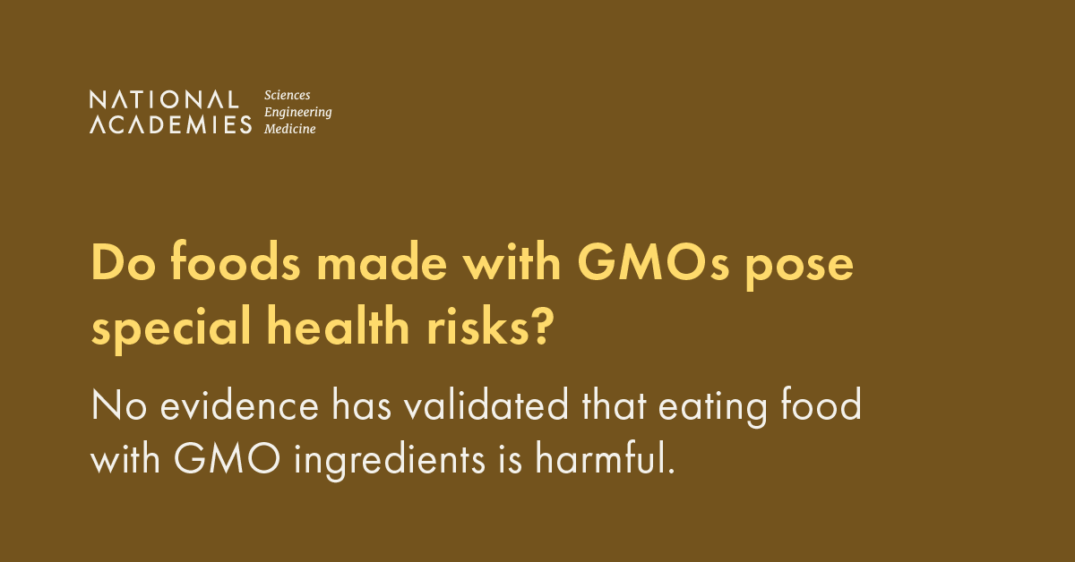 Despite many studies, scientists have not found any validated evidence of harm caused by foods made with genetically modified organisms (#GMOs).

Learn more about #GMO ingredients and #FoodSafety from our #BasedOnScience page: ow.ly/tzF250WHRau