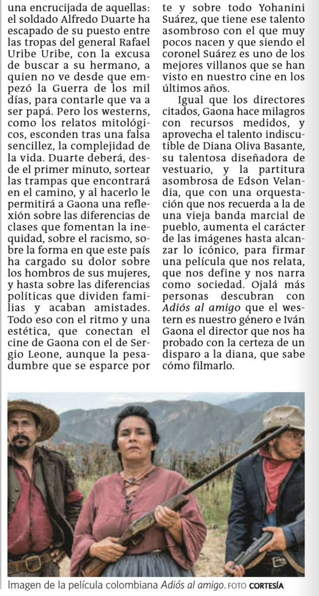 samuelescritor's tweet photo. En algunas salas de Colombia pueden ir ya mismo a ver “Adiós al amigo”, de Iván Gaona. Esta semana en @elcolombiano escribí sobre sus muchas cualidades. #YoRecomiendo
CC @AnaKataCarmona, @pedroazuluaga https://t.co/zX8eYdvQD6
