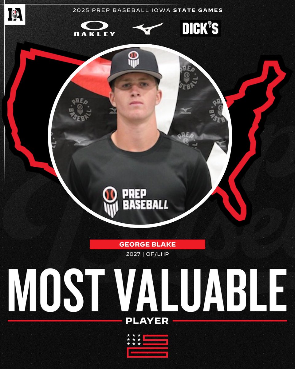 💫𝐈𝐨𝐰𝐚 𝐒𝐭𝐚𝐭𝐞 𝐆𝐚𝐦𝐞𝐬 𝐌𝐕𝐏💫

George Blake ('27, OF/LHP, Indianola) wasted little time making a name for himself.

He turned heads with a triple in game action and put together a measurable profile that screams upside: a 6.75 60-yard dash, 90 mph from the outfield,