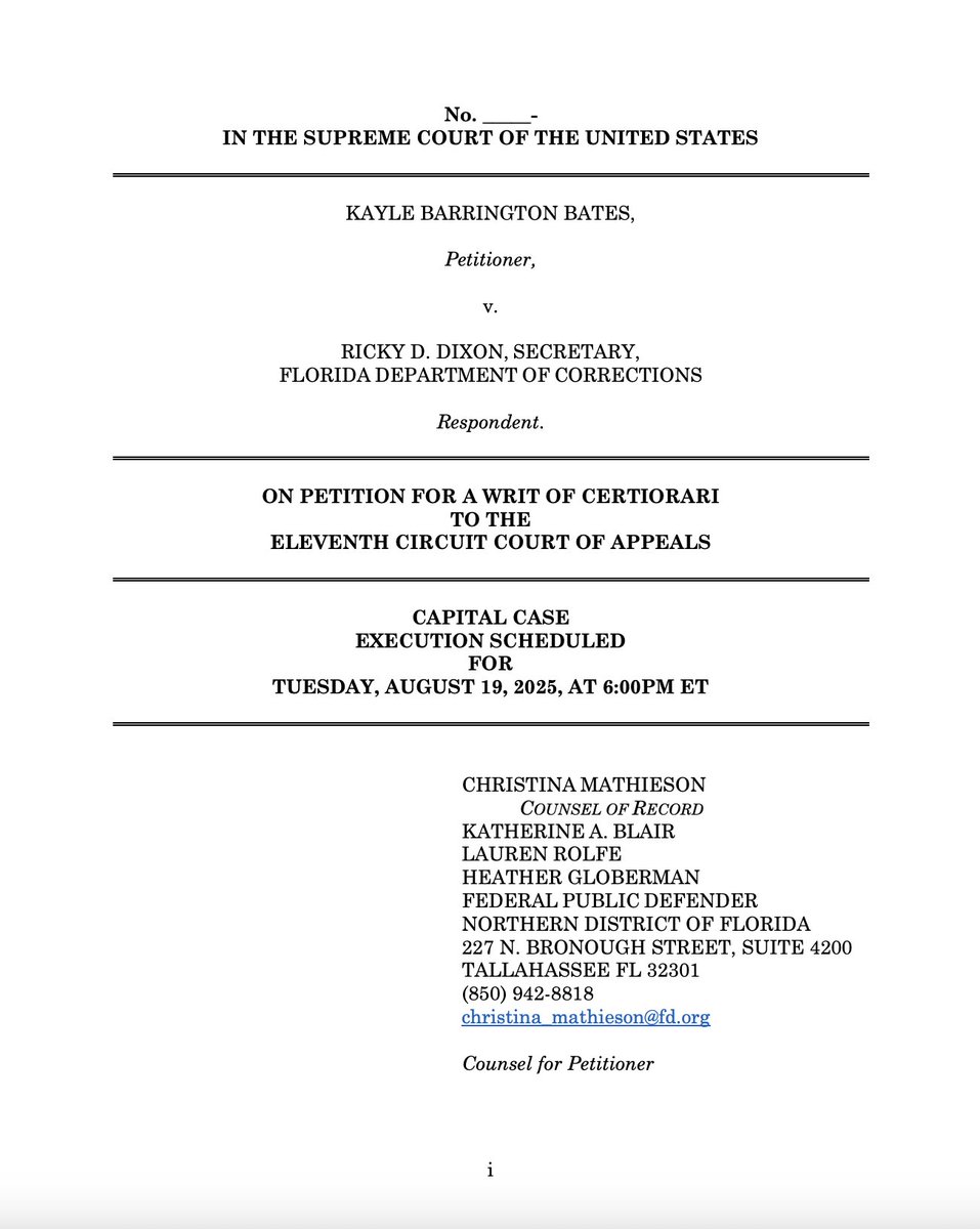 RDunhamDP's tweet photo. Mr. Batesโ filed his first petition for writ of certiorari and application for stay of execution on August 8. https://t.co/pmFrSmeaYd @FADPorg #KyleBates #Florida #deathpenalty https://t.co/EmPgJRB7gA