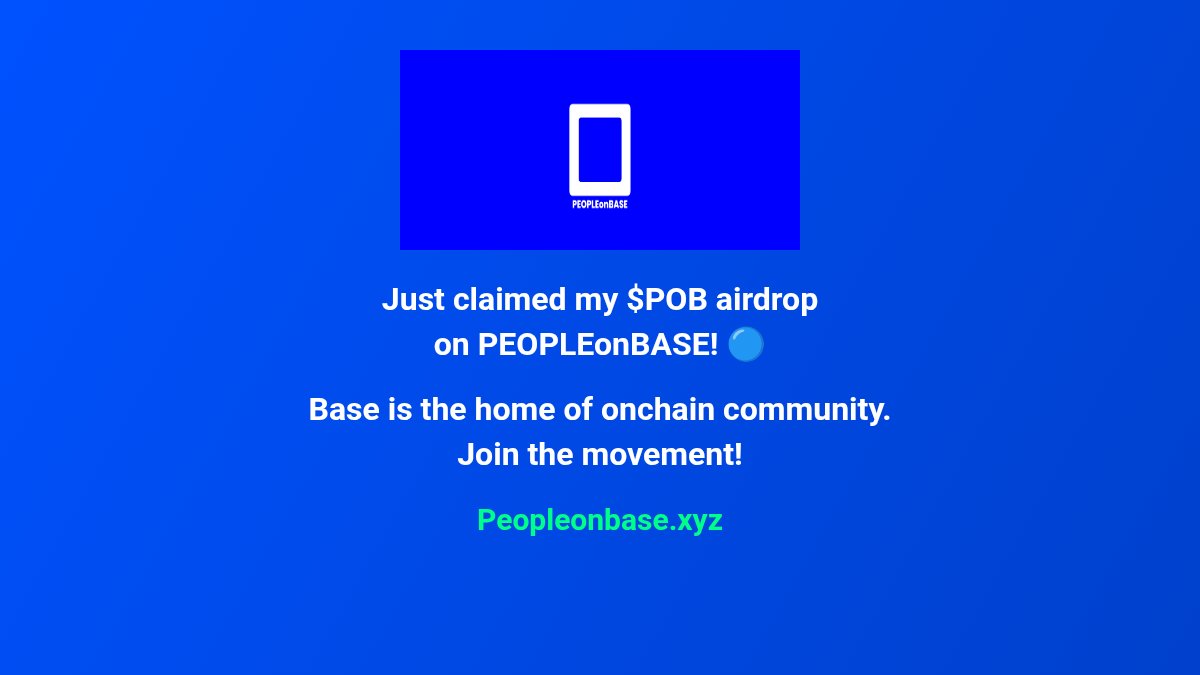 Just claimed my $POB airdrop on PEOPLEonBASE! 🔵

Base is the home of onchain community. Join the movement!

Peopleonbase.xyz