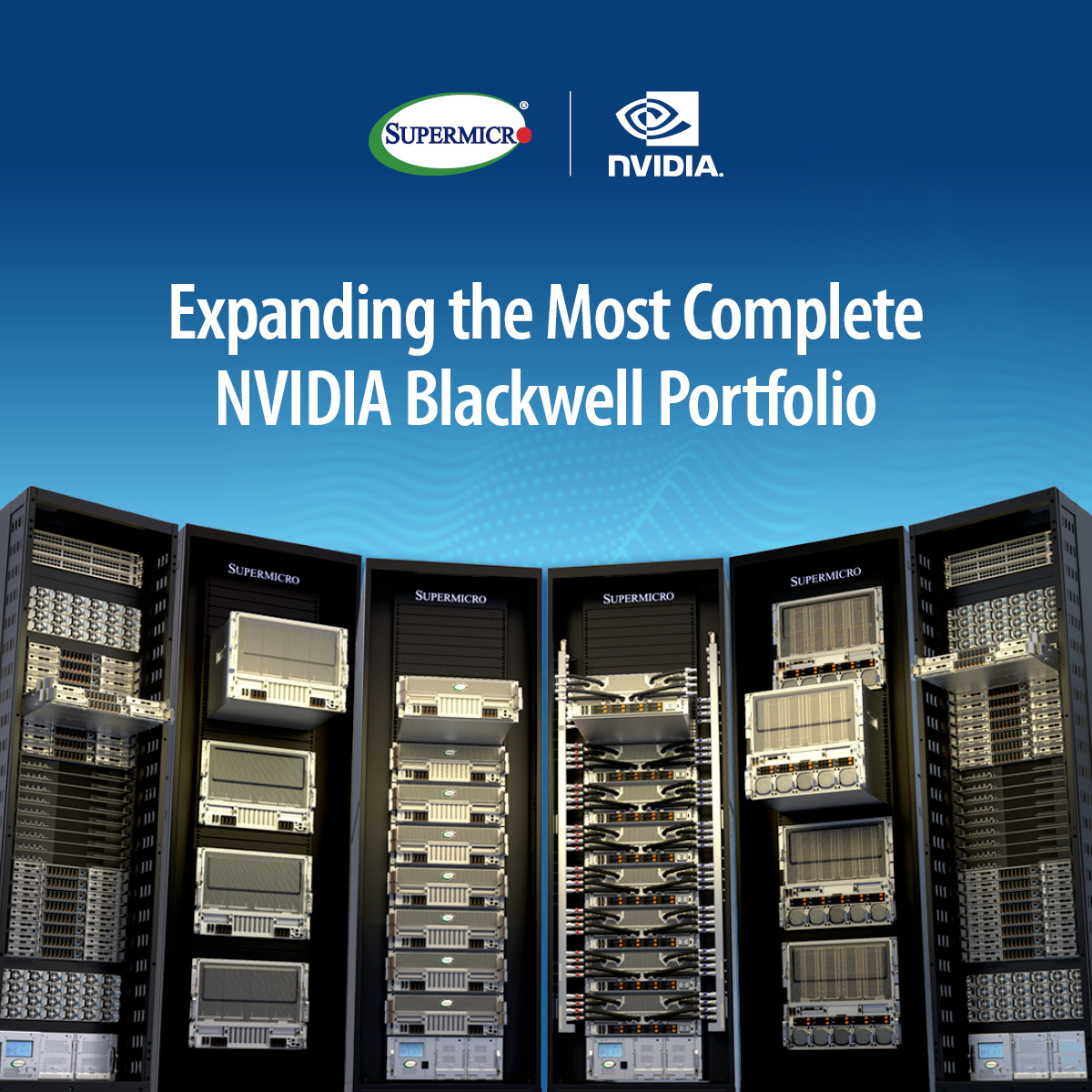 Supermicro's tweet photo. Built for AI, optimized for performance. Explore Supermicro systems with NVIDIA Blackwell GPUs.

Up to 96 NVIDIA HGX™ B200 GPUs in a Single Rack with Maximum Scalability and Efficiency