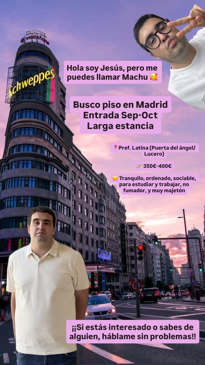 Machu8991's tweet image. Hola!! Busco piso en Madrid para entrar en septiembre/ octubre.

Soy un estudiante responsable, amable y tranquilo.

Se agradece mucho la difusión.🙏🏡

#alquilermadrid #pisomadrid #madrid #pisoestudiantes