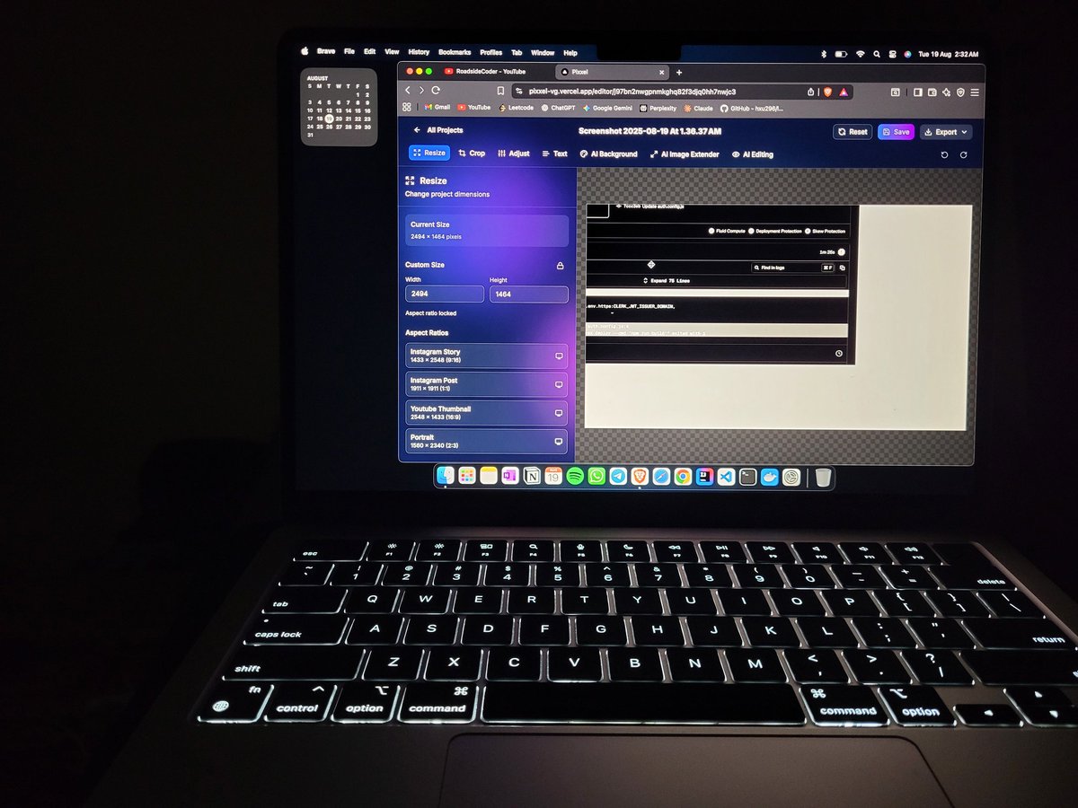 Varun Gangwar (@varungangwar07) on Twitter photo Finally completed my Full Stack React project β an AI Photo Editor! π»πΌοΈ
Learned a ton along the way:
React.js & JavaScript
Next.js, Tailwind, Fabric.js
ImageKit, Shadcn UI, Convex, and Clerk.
Huge thanks to <a href="/Piyush_eon/">Piyush Agarwal ( RoadsideCoder on YT )</a> for the amazing lectures! π #BuildInPublic #React #NextJS Finally completed my Full Stack React project β an AI Photo Editor! π»πΌοΈ
Learned a ton along the way:
React.js & JavaScript
Next.js, Tailwind, Fabric.js
ImageKit, Shadcn UI, Convex, and Clerk.
Huge thanks to <a href="/Piyush_eon/">Piyush Agarwal ( RoadsideCoder on YT )</a> for the amazing lectures! π #BuildInPublic #React #NextJS