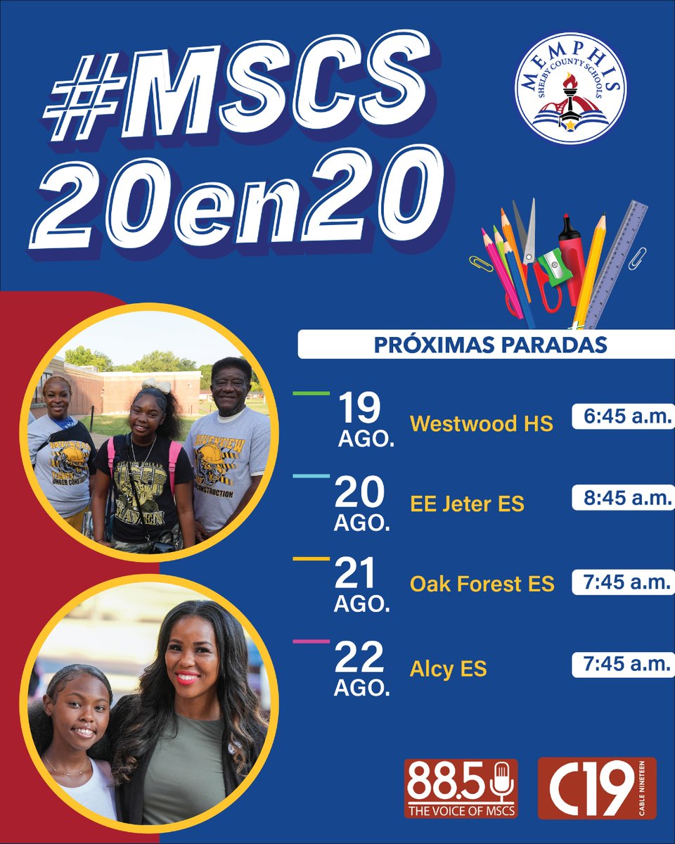 MSCSK12 en Español (@mscsk12espanol) on Twitter photo Hoy comenzamos de nuevo nuestra gira #20in20 La Excelencia Crece Aquí en Kate Bond ES. Estamos ansiosos por visitar Westwood HS el martes y llevar la energía de @ Voice of MSCS a nuestra comunidad.
¡Echa un vistazo a nuestras próximas paradas! Hoy comenzamos de nuevo nuestra gira #20in20 La Excelencia Crece Aquí en Kate Bond ES. Estamos ansiosos por visitar Westwood HS el martes y llevar la energía de @ Voice of MSCS a nuestra comunidad.
¡Echa un vistazo a nuestras próximas paradas!