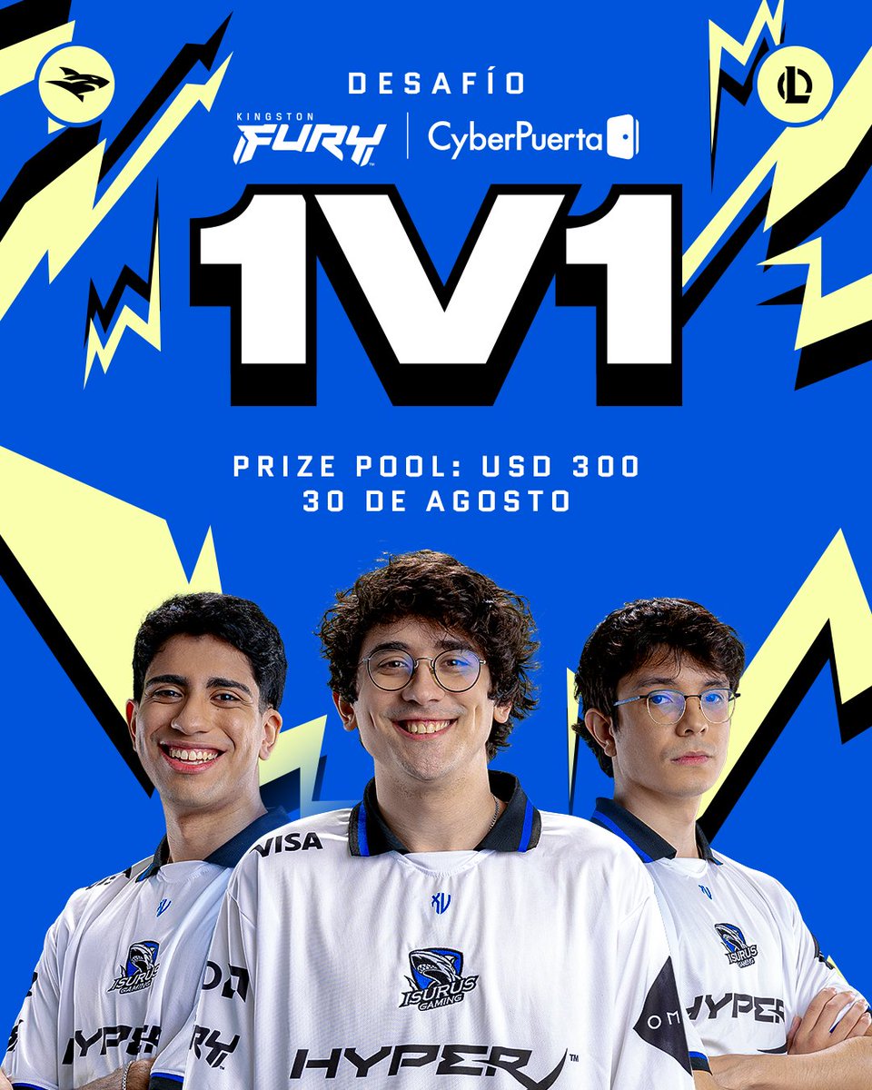 Isurus (@teamisurus) on Twitter photo ¡VOLVIÓ EL DESAFÍO FURY! 🔥
Junto a @KingstonLATAM y <a href="/Cyberpuerta/">Cyberpuerta</a> llega un nuevo torneo 1v1 de LoL para México 🇲🇽 con U$300 de Prize Pool.
¿Listos para participar? 👉 isg.gg/kingstonxcyber…
#GoISG #BeTheShark ¡VOLVIÓ EL DESAFÍO FURY! 🔥
Junto a @KingstonLATAM y <a href="/Cyberpuerta/">Cyberpuerta</a> llega un nuevo torneo 1v1 de LoL para México 🇲🇽 con U$300 de Prize Pool.
¿Listos para participar? 👉 isg.gg/kingstonxcyber…
#GoISG #BeTheShark