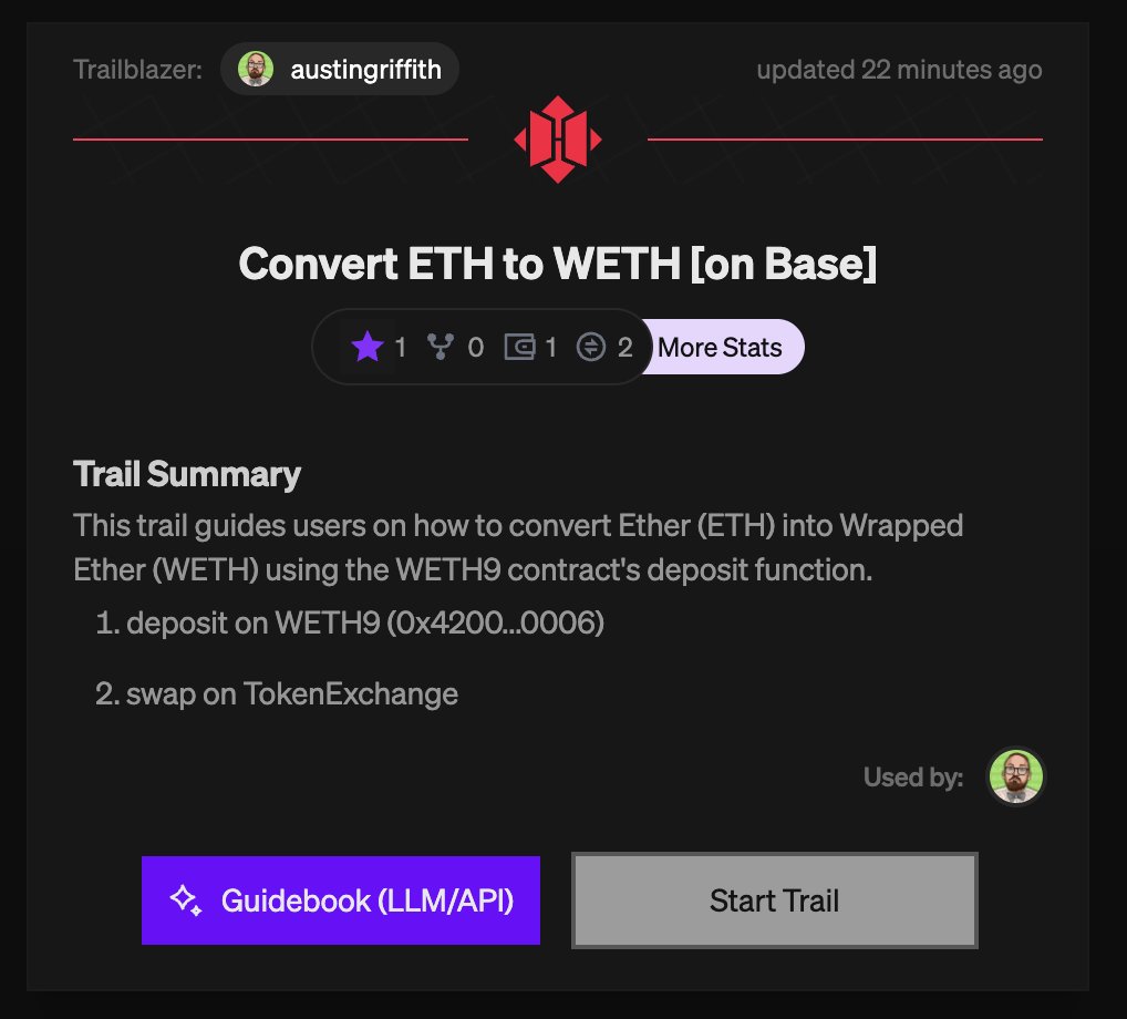 Screenshot of the Convert ETH to WETH Trail on Herd.eco
