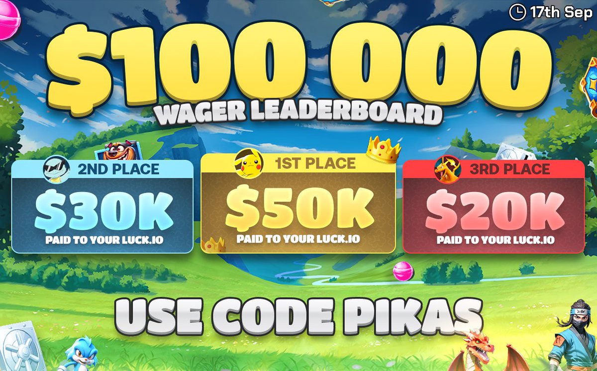 $100,000 @Luckio Leaderboard 🍀

Sign up: luck.io/referral/pikas

$1000 Solana Giveaway

➡️ Follow with 🔔
➡️ Like &amp; RT
➡️ Drop Sol Addy

Ends in 30 Days ⏰