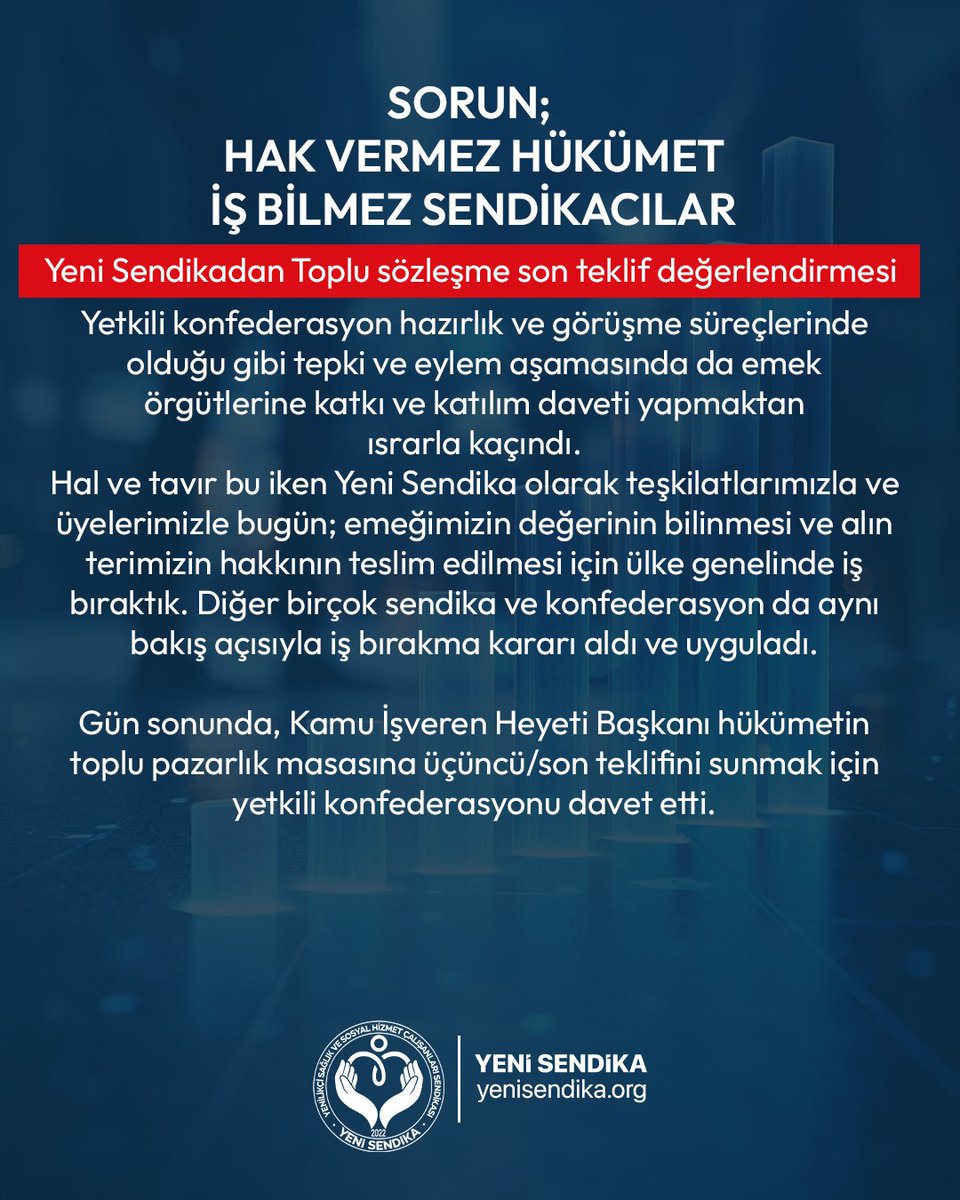 YenisendikaORG's tweet image. SORUN; ❌
HAK VERMEZ HÜKÜMET
İŞ BİLMEZ SENDİKACILAR

Emeğimizin karşılığını alamıyoruz! 💪
Alın terimizin değeri bilinmiyor, haklarımız masada heba ediliyor.
Memurun sabrı taştı, emekçinin sesi yükseliyor! ✊

#EmeğinDeğeri #HakYoksaBarışYok #Sendika #TopluSözleşme…
