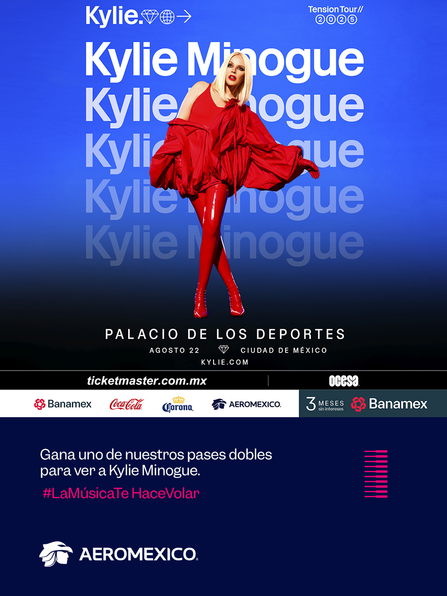 Aeromexico's tweet image. ¡Gana un pase doble para ver a Kylie Minogue en vivo!
Participa en nuestra dinámica y celebra a la reina del pop con nosotros.
¿Están listos para bailar?

Pasos:
- Sigue Aeroméxico
- Comparte esta publicación
- Comenta el nombre de cada nueva ruta que descubriste a partir de la…