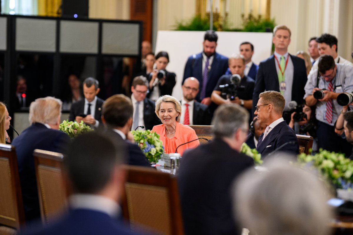 The White House (@whitehouse) on Twitter photo โWe had a fantastic NATO Summit... We had the largest trade deal ever โ agreed. And now, we are here to work together with you on a... lasting peace for Ukraine. Stop the killing. This is really our common interest.โ - European Commission President <a href="/vonderleyen/">Ursula von der Leyen</a> โWe had a fantastic NATO Summit... We had the largest trade deal ever โ agreed. And now, we are here to work together with you on a... lasting peace for Ukraine. Stop the killing. This is really our common interest.โ - European Commission President <a href="/vonderleyen/">Ursula von der Leyen</a>