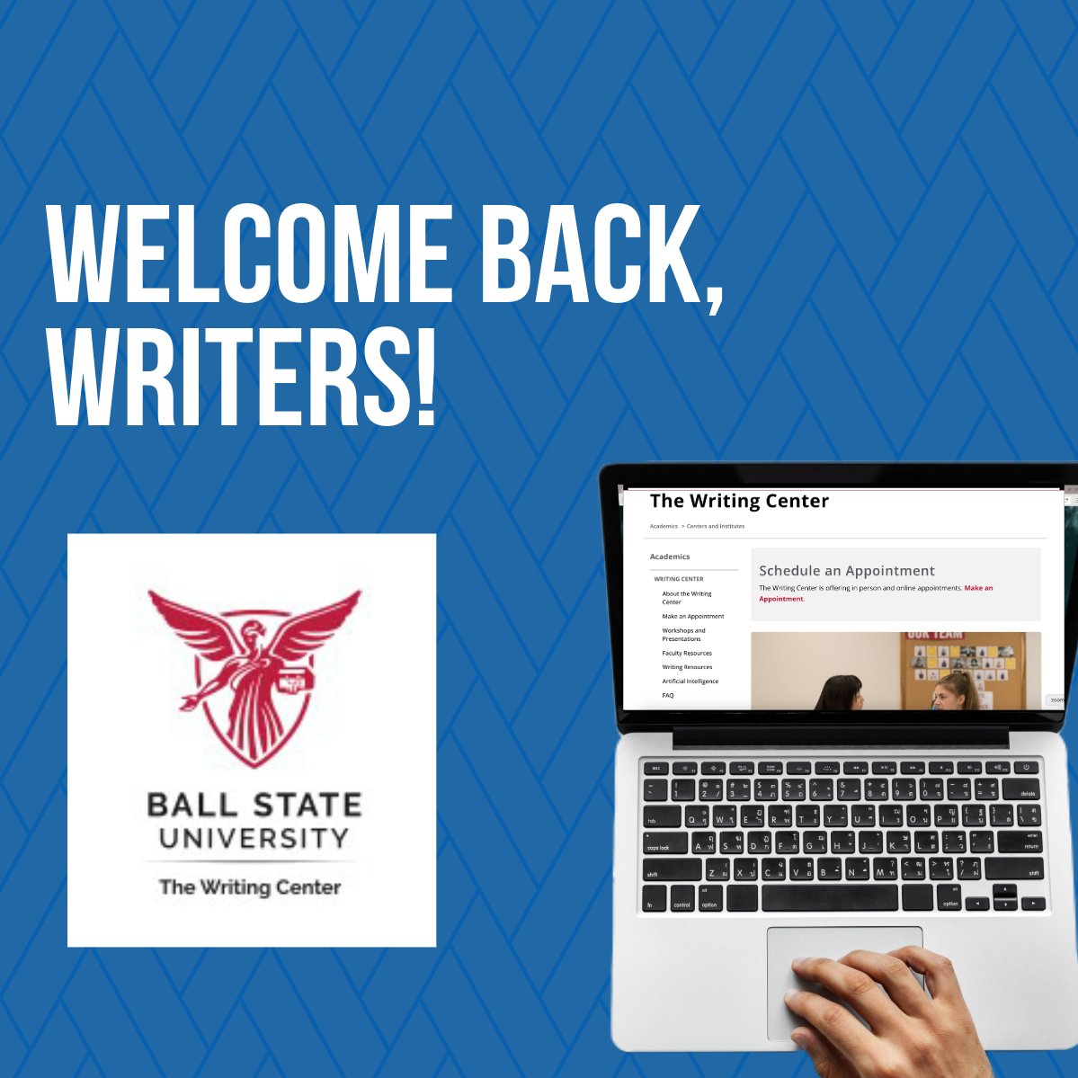 Writing Center @ BSU (@bsuwrites) on Twitter photo Welcome back writers! The Writing Center at Ball State opens Mon., Aug. 25, 2025. Make your writing center appointment now at bsu.edu/writing center! We can't wait to see you 😀
<a href="/bsuenglish/">Ball State English</a> @gradschool_bsu Welcome back writers! The Writing Center at Ball State opens Mon., Aug. 25, 2025. Make your writing center appointment now at bsu.edu/writing center! We can't wait to see you 😀
<a href="/bsuenglish/">Ball State English</a> @gradschool_bsu