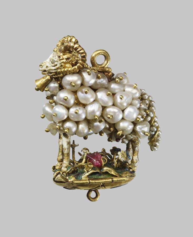 Pearly Ram, pendant jewel Possibly made in New Spain, 16th century  (British Museum)