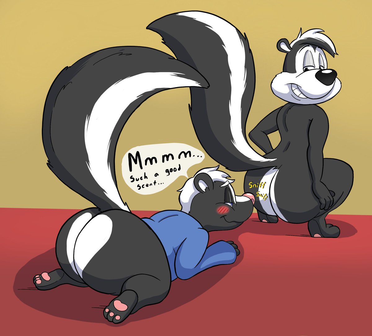 A commission for <a href="/Jovial_Skunk/">Jovial</a> with him sniffing his skunk crush, Pepé le Pew's butt :3c