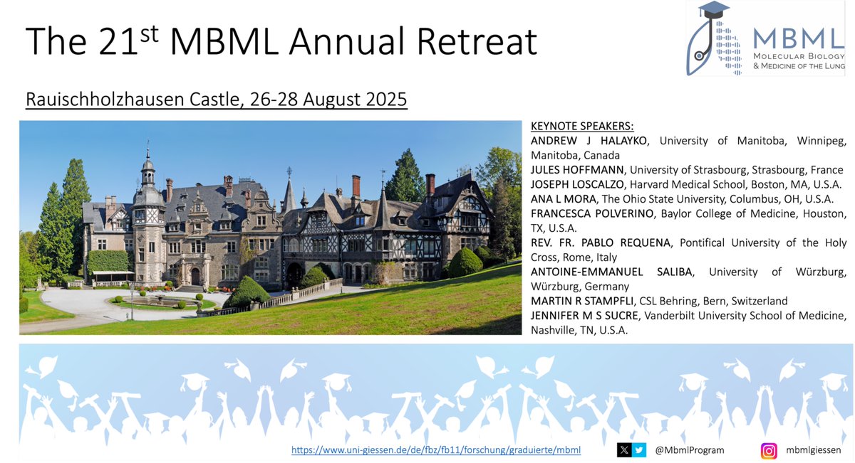 Elie El Agha (@elieelagha) on Twitter photo The countdown for the 21st Annual Retreat of the international graduate program "Molecular Biology and Medicine of the Lung" (MBML) taking place between August 26th and 28th has started!
<a href="/CPI_ExStra/">CPI</a> <a href="/dzlacademy/">The DZL Academy</a> <a href="/MbmlProgram/">MBMLProgram</a>
<a href="/hstefan991/">Stefan Hadzic</a> <a href="/CzarneckiSez/">SCzarnecki</a> <a href="/MM_Barroso/">Margarida Maria Barroso 🔬</a> The countdown for the 21st Annual Retreat of the international graduate program "Molecular Biology and Medicine of the Lung" (MBML) taking place between August 26th and 28th has started!
<a href="/CPI_ExStra/">CPI</a> <a href="/dzlacademy/">The DZL Academy</a> <a href="/MbmlProgram/">MBMLProgram</a>
<a href="/hstefan991/">Stefan Hadzic</a> <a href="/CzarneckiSez/">SCzarnecki</a> <a href="/MM_Barroso/">Margarida Maria Barroso 🔬</a>