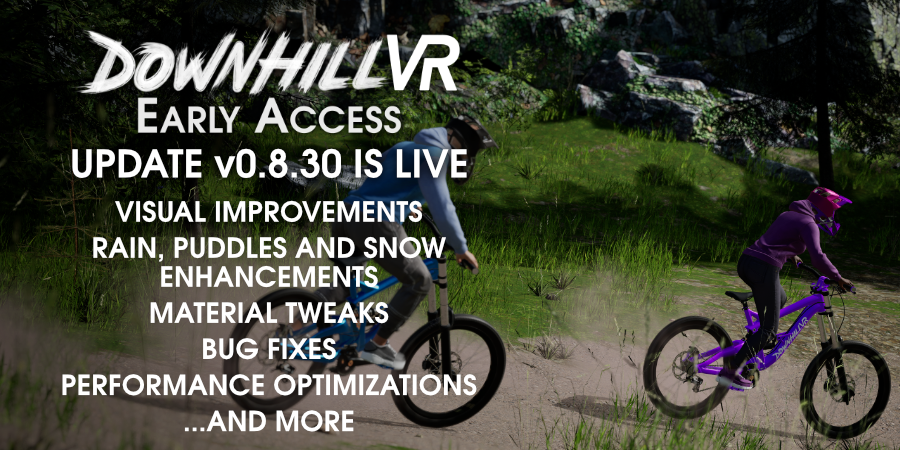 🔥 DownhillVR Early Access Update v0.8.30 is live! 🚵

Crisper terrain, improved puddles &amp; rain, enhanced Rocky Ridges snow, more tire tracks, bug fixes and more.

🔗 Full release notes: store.steampowered.com/news/app/15765…

#DownhillVR #VRGaming #MountainBiking #GameUpdate #VirtualReality