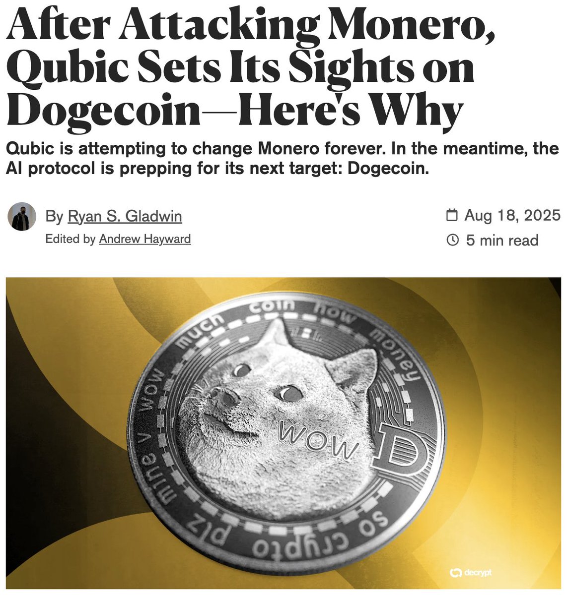 First Monero, now DOGE Qubic has set its sights on Dogecoin after its  latest (failed) 51% attack on Monero