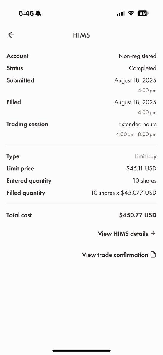 Added 10 shares of $HIMS today. New total: 1,685 shares