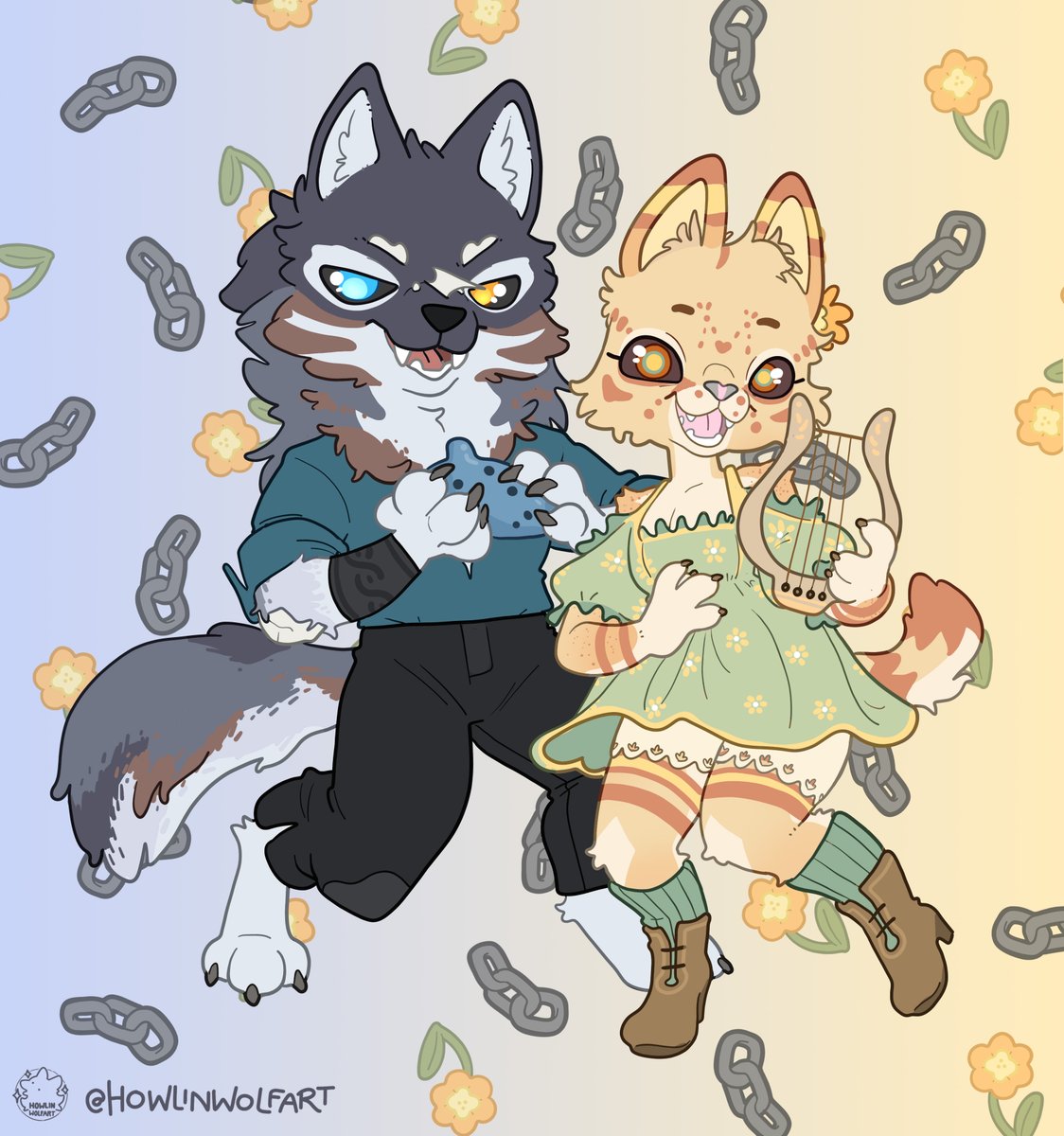 BonesBeGrowin's tweet photo. Art by @HowlinWolfArt - Think this was at Confuzzled, but also might have been Scotiacon lol, either way thank you so much 💚💛 https://t.co/O1WWHRg58P