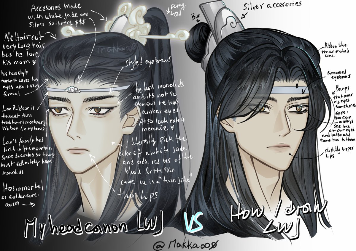 So now its the turn for my beloved Lan Wangji 🤍 
my headcanon LWJ vs How i draw him... i love to think he has monolids and glowing aura idk what do u think👀 
#MDZS #原神 #LanWangji #lanzhan