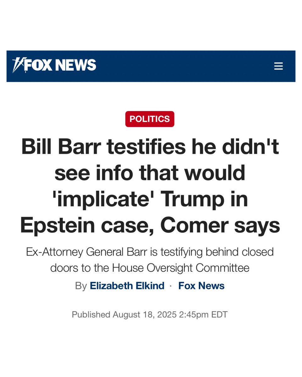 bennyjohnson's tweet image. 🚨BREAKING: Former AG Bill Barr testified under oath today that President Trump is not connected to the Epstein files, and if he were, Biden would have already leaked it: 

“He said that he had never seen anything that would implicate President Trump in any of this, and that he…