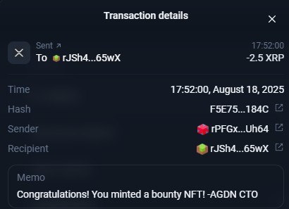 First bounty NFT paid! 
nftmarketplace.opulencex.io/collection/689…
Lots of bounties left! Only 5 XRP and a chance to get 2.5XRP back! 

7, 14, 28, 46, 52, 69, 75, 83, 96, 104, 117, 123, 136, 142, 158, 165, 174, 189, 195, 203, 216, 227, 234, 248, 253, 266, 275, 286, 297