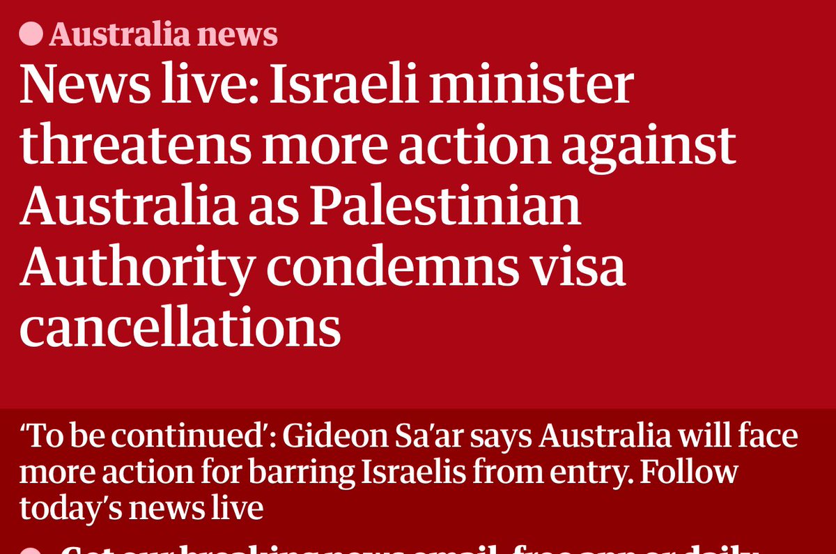 Israel is taking harsher steps against Australia for our government’s pending recognition of Palestine than Australia has taken against Israel for its genocide against Palestinians in Gaza.
