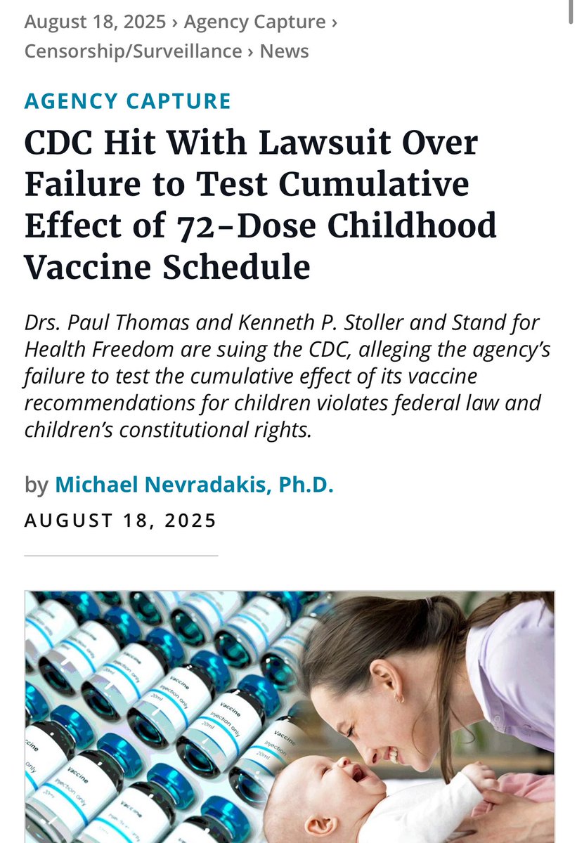 This is much needed!

“Drs. Paul Thomas and Kenneth P. Stoller and Stand for Health Freedom filed the lawsuit last week in federal court, alleging the lack of safety testing violates federal law and children’s constitutional rights.”