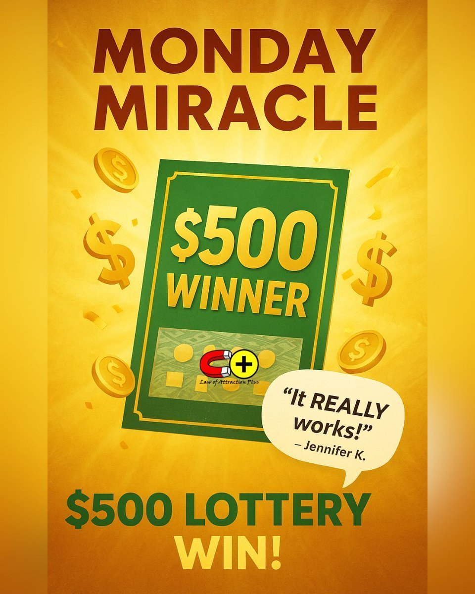 🎰 MONDAY MIRACLE: Jennifer won $500 with our Lottery Subliminal! 

💸 “I listened for 21 days &amp; the Law of Attraction worked!” 

Ready for YOUR win? 👉 youtu.be/MhJ6foE1ftk 

✨ Drop your LUCKY NUMBERS &amp; manifest abundance now! 

#MondayMiracle #LotteryWin #LOA #LAP